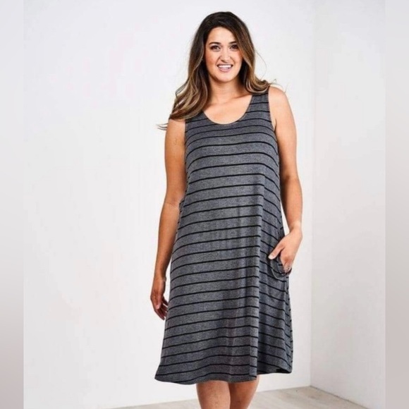 Latched Mama Dresses & Skirts - Latched Mama Grey Striped Midi Nursing Tank Dress